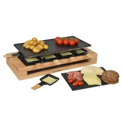 Appareil à raclette Bamboo 8 poêlons et 2 double poêlons 1500 W KCWOOD.8.MAXI Kitchen Chef Professional