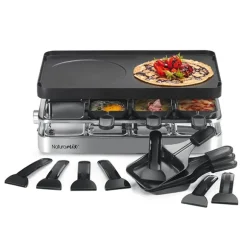 Appareil raclette-gril et crêpes électrique 8 poêlons 1200 W Naturamix