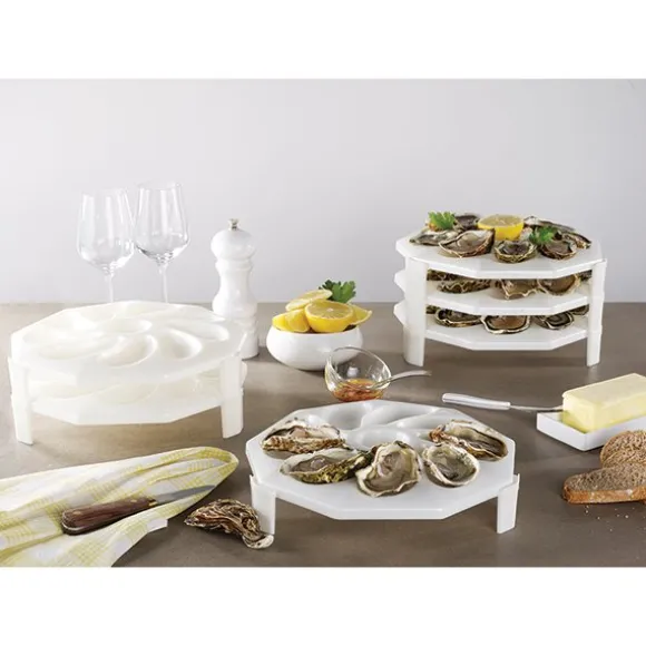 6 assiettes à huîtres empilables 9 huîtres + 1 citron Roger Orfèvre