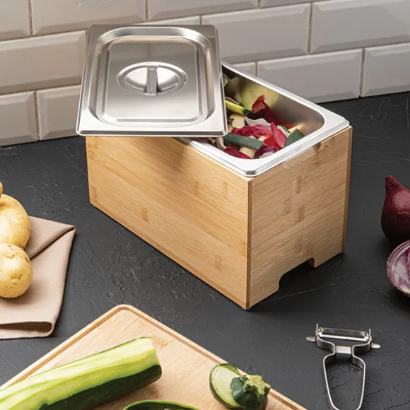Bac à compost inox et support bambou Mathon