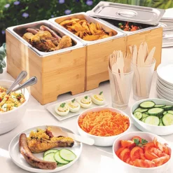 Bac gastro avec couvercle en inox et support bambou Mathon