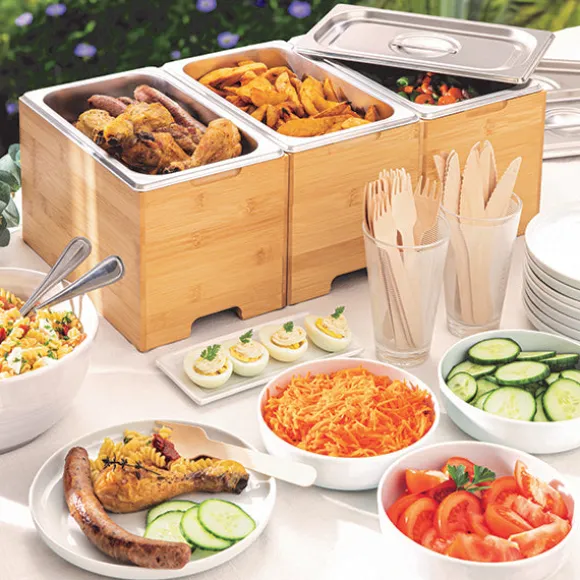 Bac gastro avec couvercle en inox et support bambou Mathon