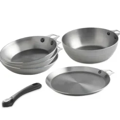Batterie de cuisine 5 pièces acier Minéral B et manche amovible De Buyer