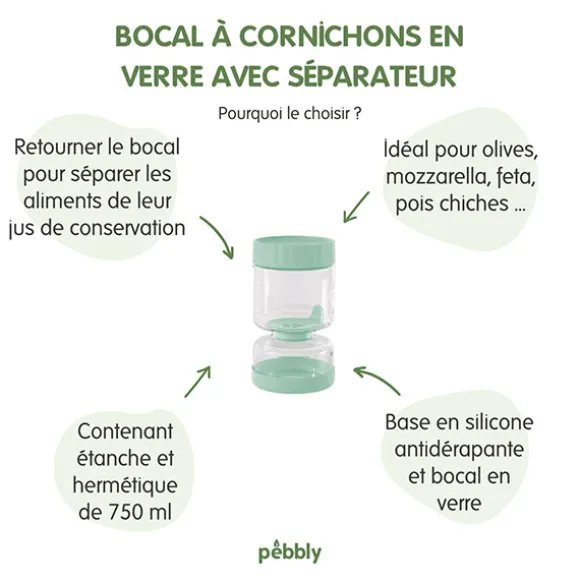 Bocal à cornichons en verre avec séparateur silicone 900 ml Pebbly