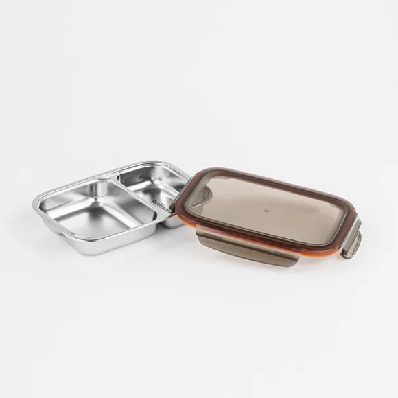 Boite de conservation rectangulaire compartimentée en inox 700 ml compatible micro-ondes Cuitisan