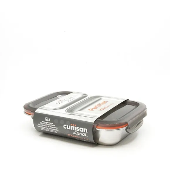 Boite de conservation rectangulaire compartimentée en inox 700 ml compatible micro-ondes Cuitisan