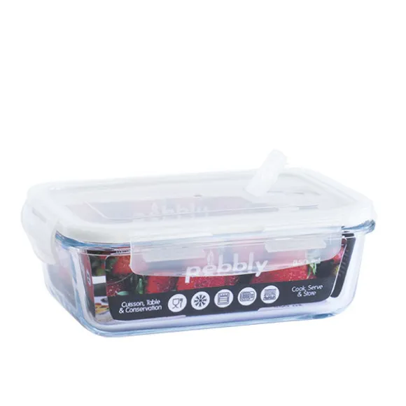 Boîte de conservation en verre borosilicate 850 ml et couvercle en plastique Pebbly