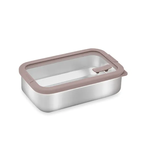 Boîte de conservation rectangulaire en inox avec couvercle en verre 700 ml compatible micro-ondes Mathon