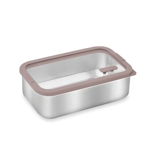 Boîte de conservation rectangulaire en inox avec couvercle en verre 1 L compatible micro-ondes Mathon