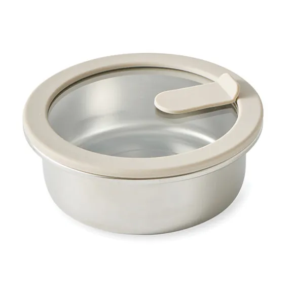 Boîte de conservation ronde en inox avec couvercle en verre 450 ml compatible micro-ondes Mathon