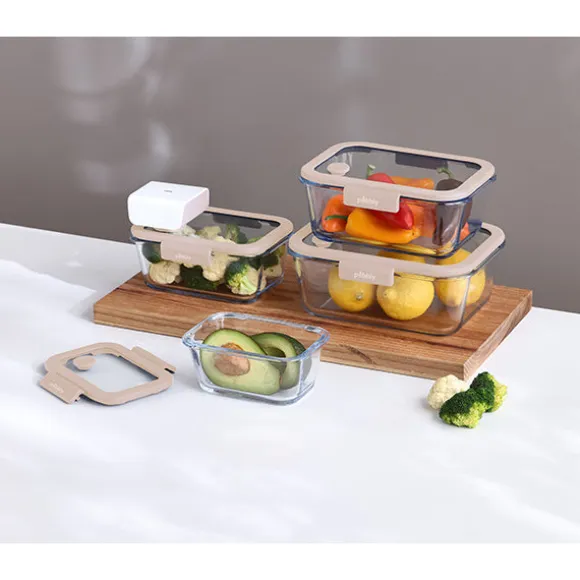 4 boîtes de conservation sous vide 460 ml, 800 ml, 1200 ml et 1900 ml et pompe sous vide Pebbly