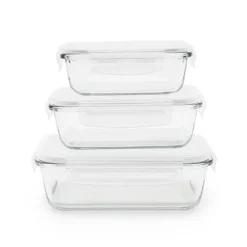 3 boîtes rectangulaires en verre 400, 650 et 1000 ml Pebbly