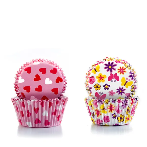 Caissettes à cupcakes cœurs et fleurs 100 pièces Ibili