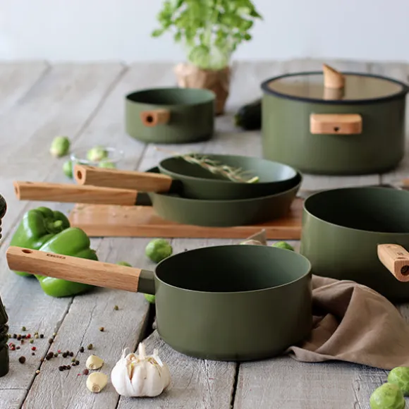 Casserole Ector induction aluminium revêtu manche en bois 20 cm vert Ogo