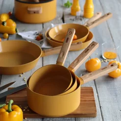 Casserole Ector induction aluminium revêtu manche en bois 18 cm jaune Ogo