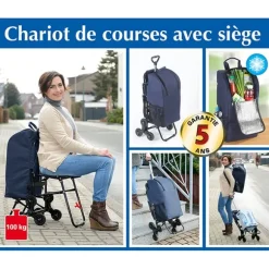 Chariot de courses avec siège bleu Wenko by Maximex