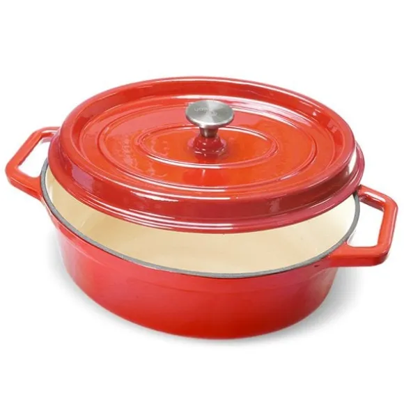 Cocotte en fonte ovale 33 cm 6 L rouge Mathon