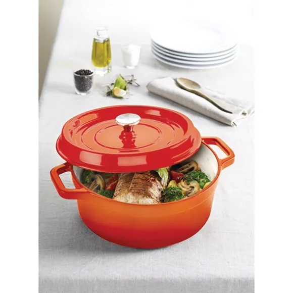 Cocotte en fonte ronde 28 cm 5,6 L coloris orange Mathon