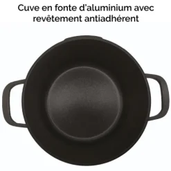 Cocotte légère ronde en fonte d'aluminium 28 cm 6,7 L coloris noir Mathon
