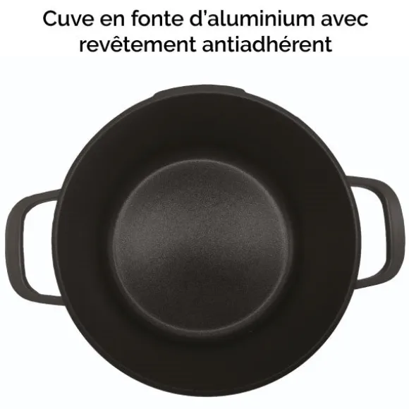 Cocotte légère ronde en fonte d'aluminium 28 cm 6,7 L coloris noir Mathon