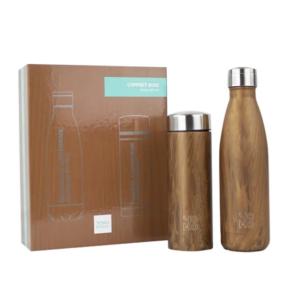 Coffret bois 1 bouteille 500 ml et 1 théière 350ml Yoko Design