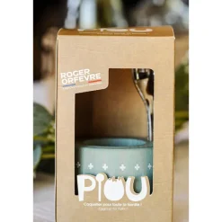 Coffret coquetier et cuillère Piou chevalier vert d’eau Roger Orfèvre