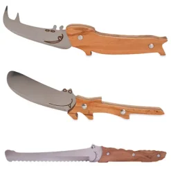 Coffret 3 couteaux à pain, fromage et tartineur en bois d’olivier Roger Orfèvre