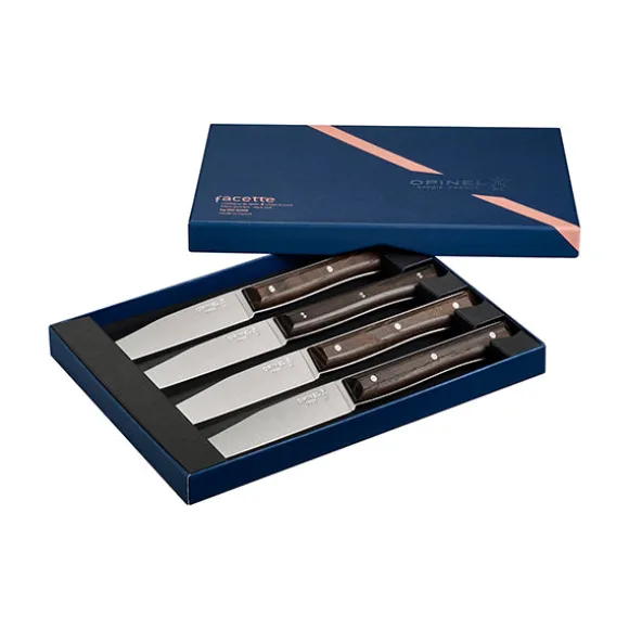 Coffret de 4 couteaux de table à lame lisse Facette frêne sombre Opinel