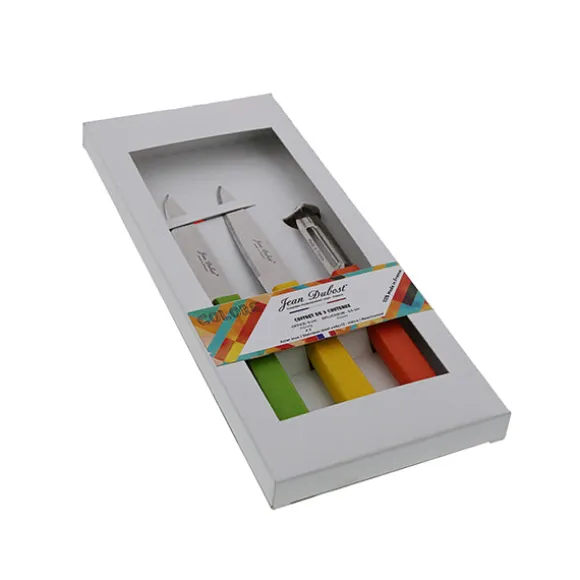 Coffret de 2 couteaux office et 1 éplucheur en bois de hêtre Tradition Colors Jean Dubost