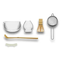 Coffret thé matcha 6 pièces en bambou et verre transparent Ogo