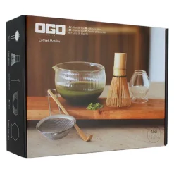 Coffret thé matcha 6 pièces en bambou et verre transparent Ogo