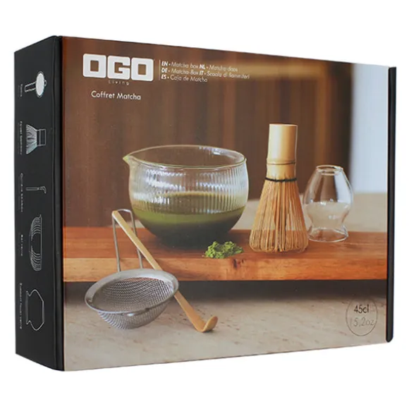 Coffret thé matcha 6 pièces en bambou et verre transparent Ogo