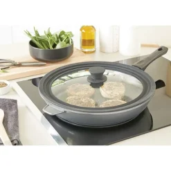 Couvercle en verre et silicone noir multidiamètre 28, 30 et 32 cm Mathon