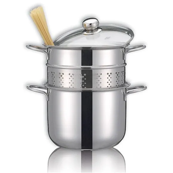 Cuiseur à pâtes en inox 18 10 avec couvercle en verre 22 cm 5 L Inoxriv