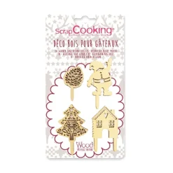 4 décorations Noël bois pour gâteaux Scrapcooking