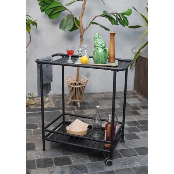 Desserte de jardin à roulettes en métal noir Livoo