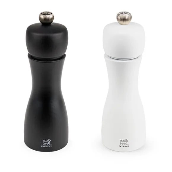 Duo moulins à sel et poivre manuels Tahiti en bois noir et blanc 15 cm Peugeot