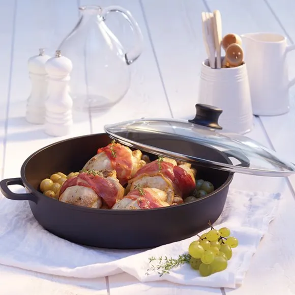 Faitout fonte avec couvercle en verre 36 cm noir Lacor