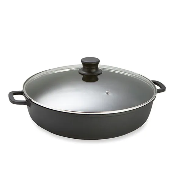 Faitout fonte avec couvercle en verre 36 cm noir Lacor