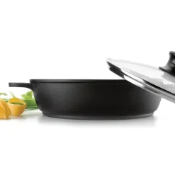 Faitout fonte avec couvercle en verre 36 cm noir Lacor