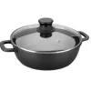 Faitout fonte avec couvercle en verre 32 cm noir Lacor