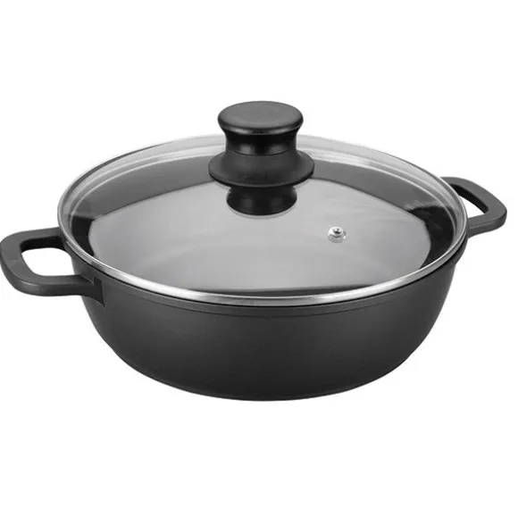 Faitout fonte avec couvercle en verre 32 cm noir Lacor
