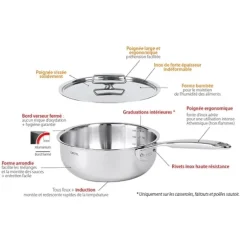Faitout inox avec couvercle Castel'Pro 24 cm 4,6 L Cristel