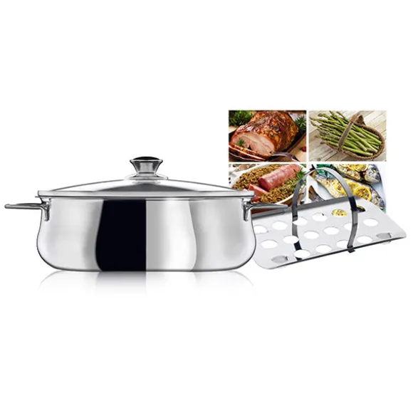Faitout ovale Superchef 30 cm avec couvercle en verre et grille Inoxriv