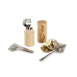 6 fourchettes à huitres + fourreau en bois Roger Orfèvre