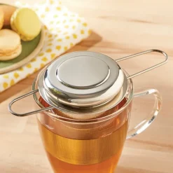 Infuseur à thé avec poignées pliables et support inox Mathon