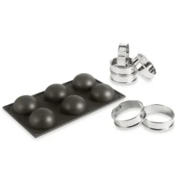 Kit moule silicone 6 demi-sphères + 6 cercles à tarte Patisse