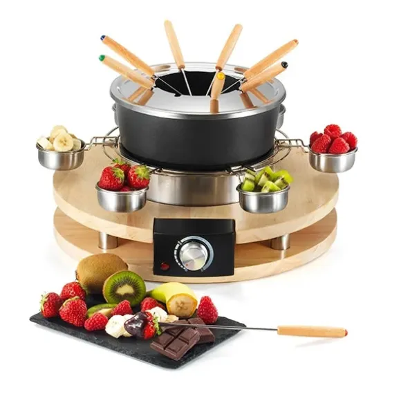 Lot appareil à raclette et appareil à fondue en bois Kitchen Chef Professional