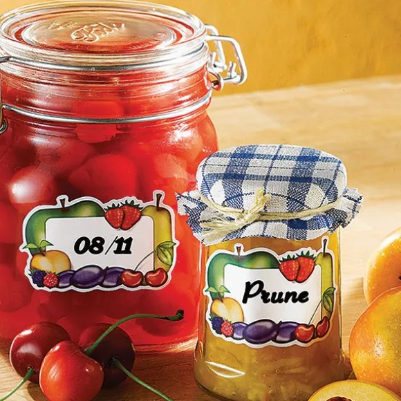 Lot Bassine à confiture 38 cm et 100 étiquettes autocollantes décor fruits