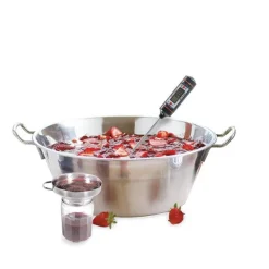 Lot Bassine à confiture 38 cm et 100 étiquettes autocollantes décor fruits